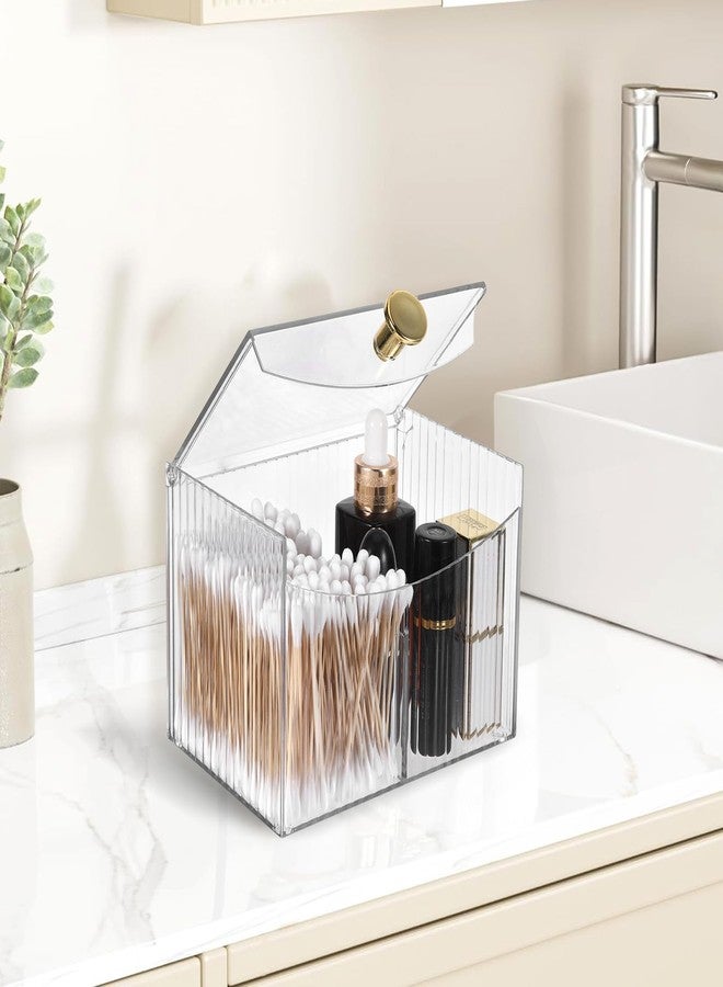 Jaarssho 2-Grid Qtip Holder Dispenser,Transparent Cotton Ball Holder,Clear Bathroom Organizer with Lid Guest Bathroom Essentials for Cotton Swabs and Balls Container Cosmetics Storage for Vanity - Image 3